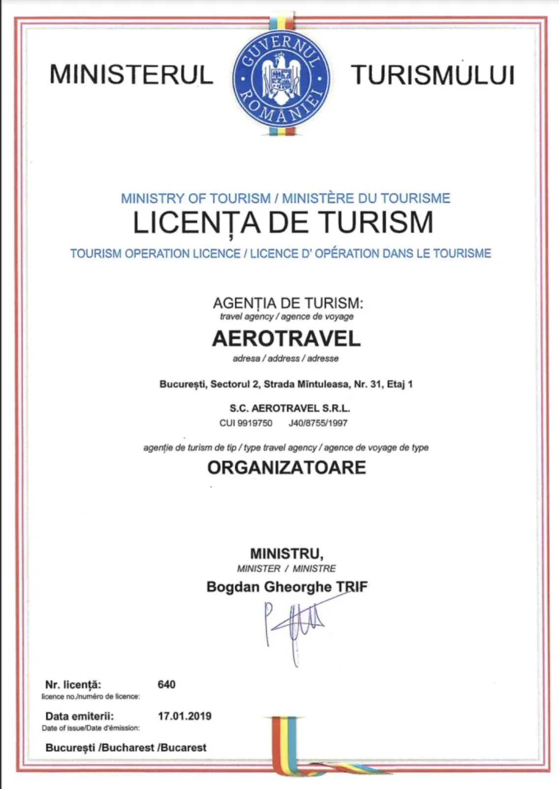 Tourism Operation Licence